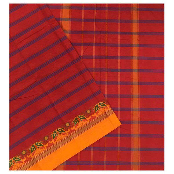 Red Fancy Pure Cotton Saree