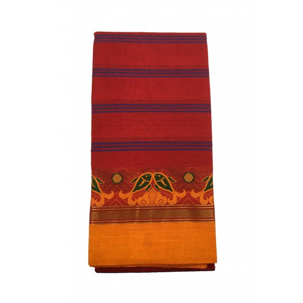 Red Fancy Pure Cotton Saree