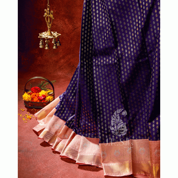 Ink Blue Bridal Kanchipuram Silk Saree - Pure Zari