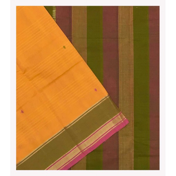Mustard Orange Cotton Saree