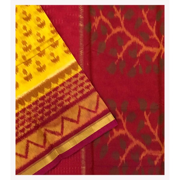 Yellow Handloom Kora Cotton Saree
