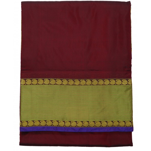 Marron 9.5 Yards Silk Saree - Plain Body