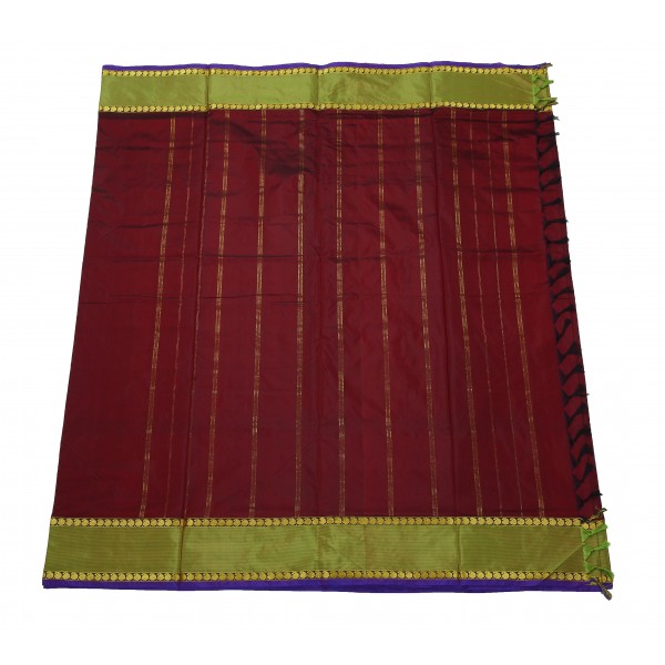 Marron 9.5 Yards Silk Saree - Plain Body