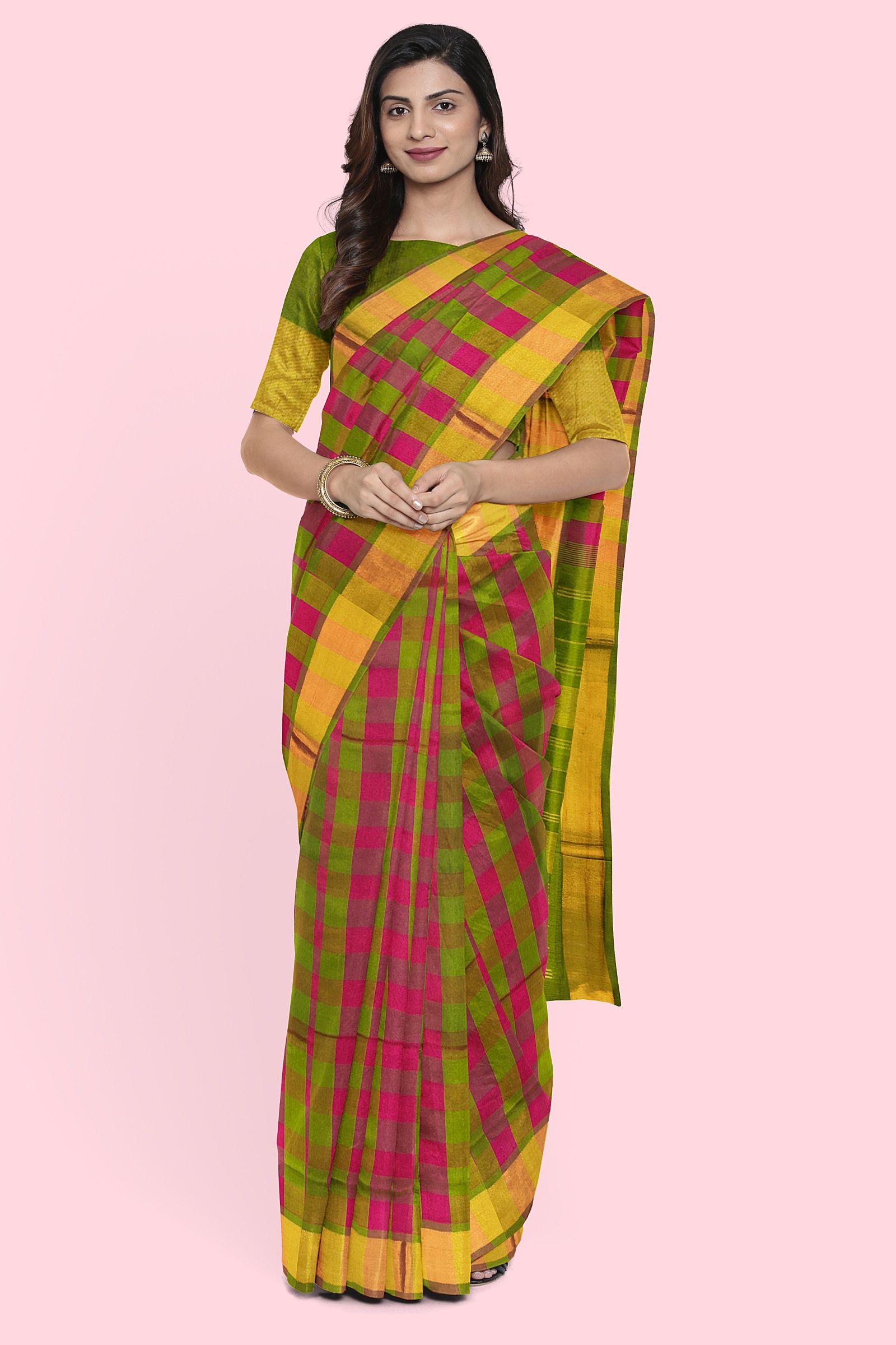 Multi Checks Silk Cotton Saree